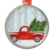 Kerstroodbedekking vrachtwagen op een sneeuwweg