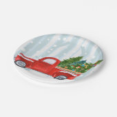 Kerstroodbedekking vrachtwagen op een sneeuwweg papieren bordje (Gekanteld)