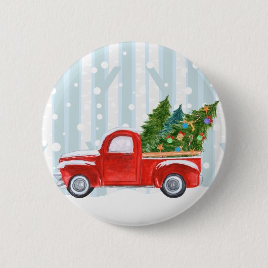 Kerstroodbedekking vrachtwagen op een sneeuwweg ronde button 5,7 cm (Voorkant)