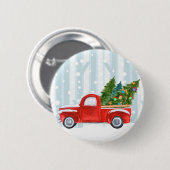 Kerstroodbedekking vrachtwagen op een sneeuwweg ronde button 5,7 cm (Voorkant /achterkant)