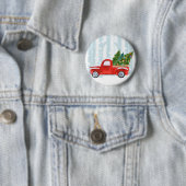 Kerstroodbedekking vrachtwagen op een sneeuwweg ronde button 5,7 cm (In situ)