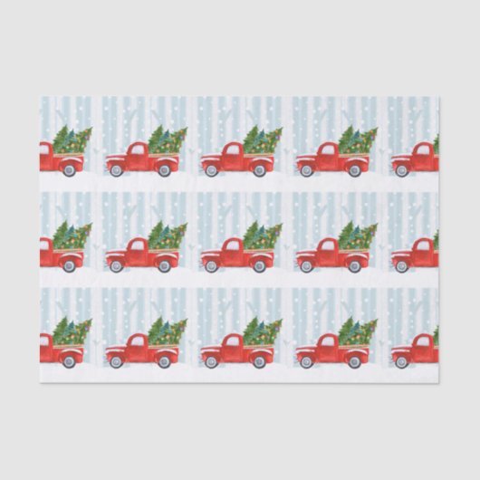 Kerstroodbedekking vrachtwagen op een sneeuwweg tissuepapier (Voorkant)