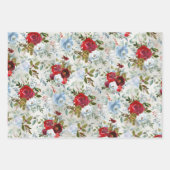 Kerstroodblauw en mosterdblauw Roos & Holly Inpakpapier Vel (Voorkant 2)