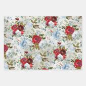 Kerstroodblauw en mosterdblauw Roos & Holly Inpakpapier Vel (Voorkant)