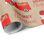 Kerstroodbrandwagen - Aangepaste naam Kraft Cadeaupapier (Rol Hoek)