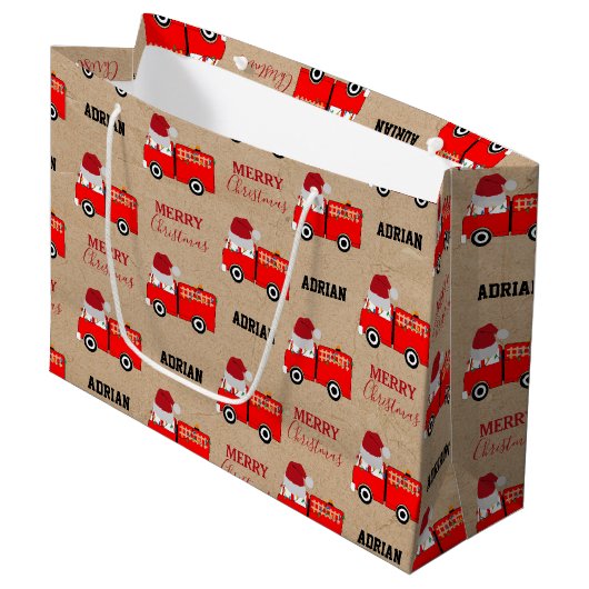 Kerstroodbrandwagen - Aangepaste naam Kraft Groot Cadeauzakje (Voorkant Gekanteld)