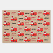 Kerstroodbrandwagen - Aangepaste naam Kraft Inpakpapier Vel (Voorkant 3)