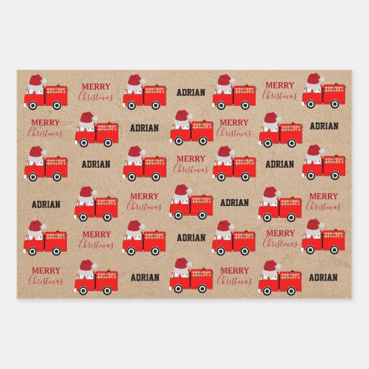 Kerstroodbrandwagen - Aangepaste naam Kraft Inpakpapier Vel (Voorkant 2)