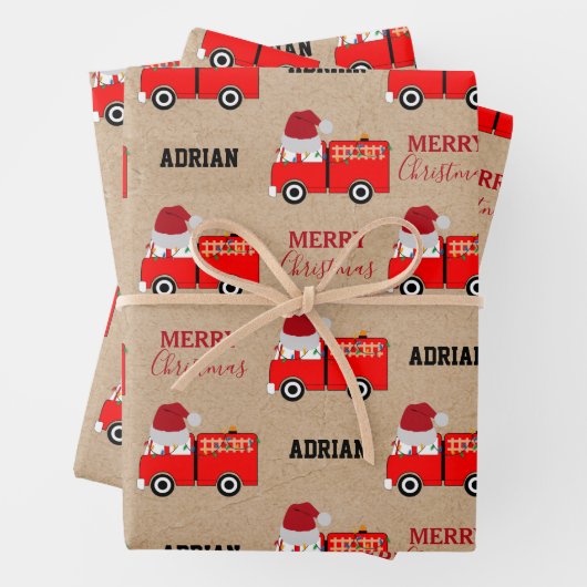 Kerstroodbrandwagen - Aangepaste naam Kraft Inpakpapier Vel (In situ)