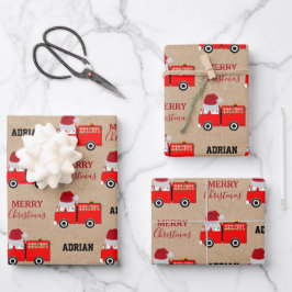 Kerstroodbrandwagen - Aangepaste naam Kraft Inpakpapier Vel