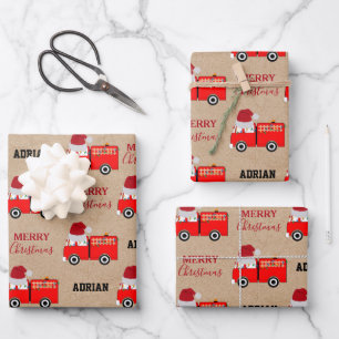 Kerstroodbrandwagen - Aangepaste naam Kraft Inpakpapier Vel