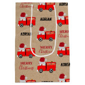 Kerstroodbrandwagen - Aangepaste naam Kraft Medium Cadeauzakje (Achterkant)