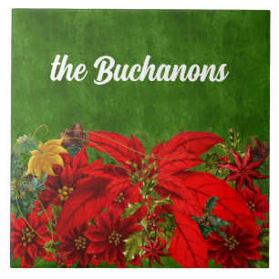 Kerstroodkleurige Poinsettias met groen Tegeltje