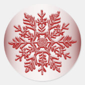 Kerstroodsnowflake Elegant Ronde Sticker (Voorkant)