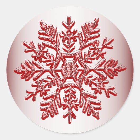 Kerstroodsnowflake Elegant Ronde Sticker (Voorkant)