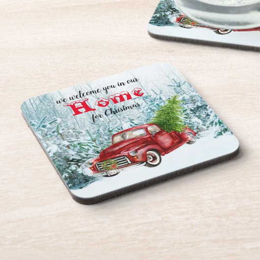 Kerstroodvliegerboom Winter Scene Bier Onderzetter (Linkerzijde)