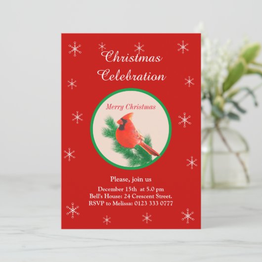 Kerstroodvogel en sneeuwvlokken kaart (Staand voorkant)