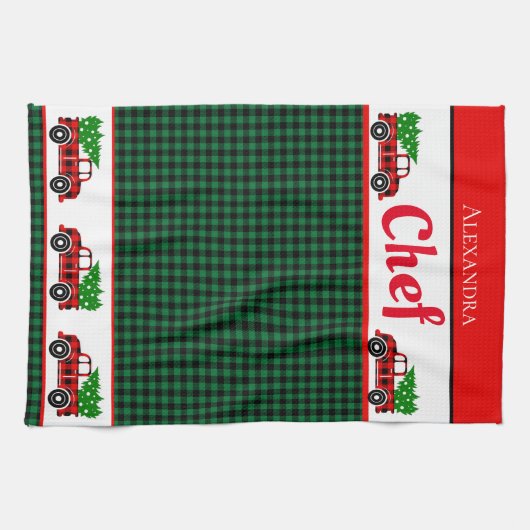 Kerstroodvrachtwagen Chef Green Buffalo Pset Apro Theedoek (Horizontaal)