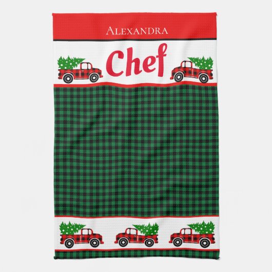Kerstroodvrachtwagen Chef Green Buffalo Pset Apro Theedoek (Verticaal)