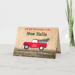 Kerstroodvrachtwagen die nieuwe zalen laat vallen  feestdagen kaart