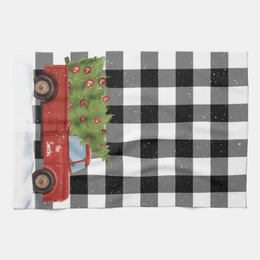 Kerstroodvrachtwagen op touw theedoek (Horizontaal)