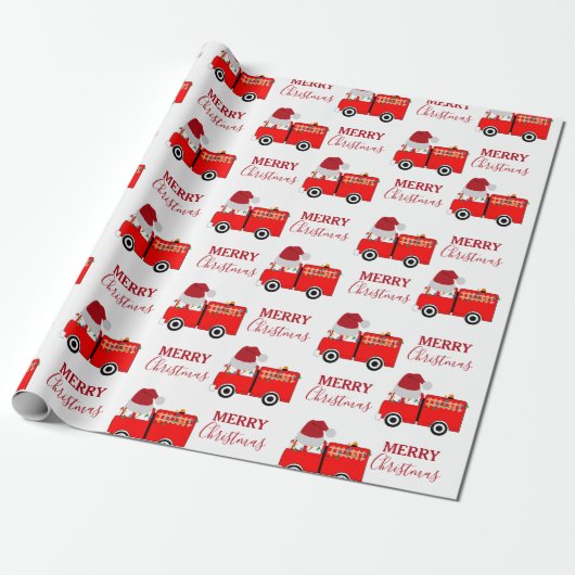 Kerstroodvuurtruck Cadeaupapier (Uitgerold)