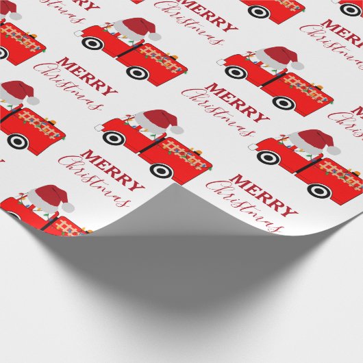 Kerstroodvuurtruck Cadeaupapier (Hoek)