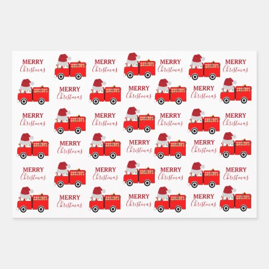 Kerstroodvuurtruck Inpakpapier Vel (Voorkant 3)