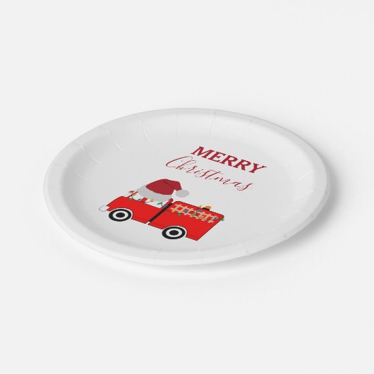 Kerstroodvuurtruck Papieren Bordje (Gekanteld)