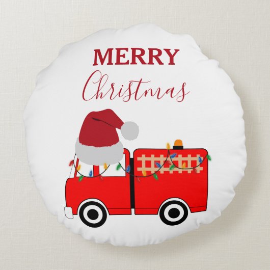 Kerstroodvuurtruck Rond Kussen (Achterkant)