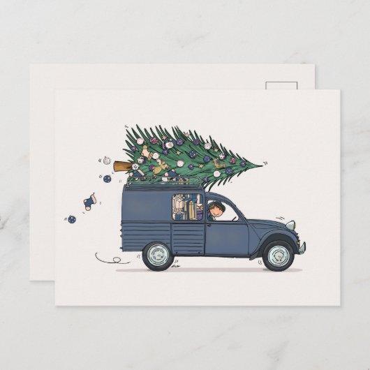 Kerstrooeend blauw briefkaart (Voorkant / Achterkant)