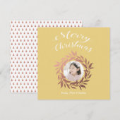 Kerstroos Gouden Krans Geel Witte Foto Feestdagenkaart (Voorkant / Achterkant)