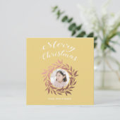 Kerstroos Gouden Krans Geel Witte Foto Feestdagenkaart (Staand voorkant)