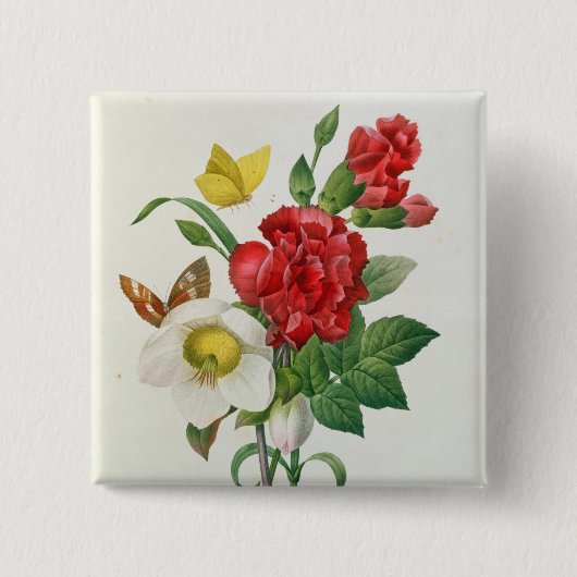 KerstRoos, Helleborus niger Vierkante Button 5,1 Cm (Voorkant)