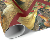 kerstrooster Hen Barn Coop Boerderij Cadeaupapier (Rol Hoek)