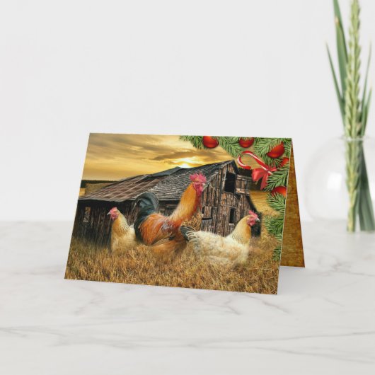 kerstrooster Hen Barn Coop Boerderij Feestdagen Kaart (Voorkant)