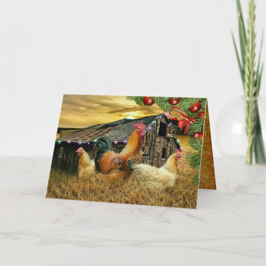 kerstrooster Hen Barn Coop Boerderij Feestdagen Kaart (Voorkant)