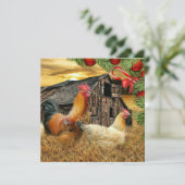 kerstrooster Hen Barn Coop Boerderij Feestdagenkaart (Staand voorkant)