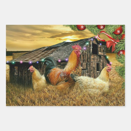 kerstrooster Hen Barn Coop Boerderij Inpakpapier Vel (Voorkant)