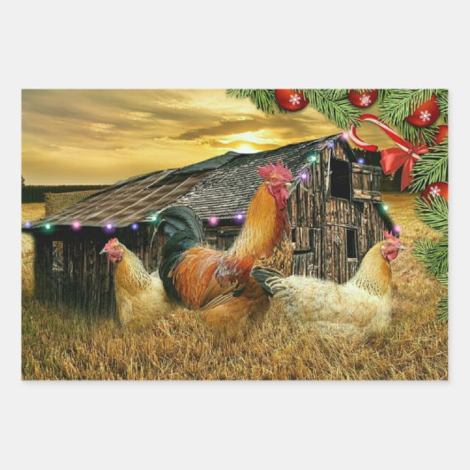 kerstrooster Hen Barn Coop Boerderij Inpakpapier Vel (Voorkant 3)