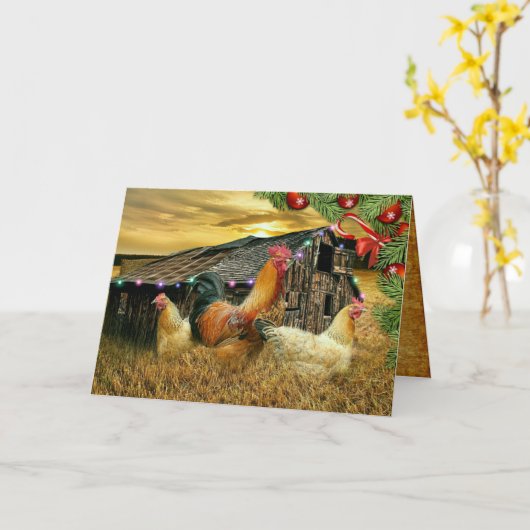 kerstrooster Hen Barn Coop Boerderij Kaart (Gele Bloem)