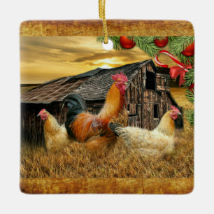 kerstrooster Hen Barn Coop Boerderij Keramisch Ornament