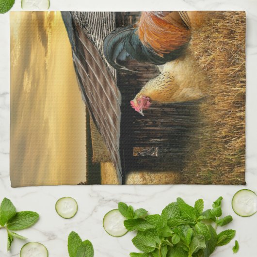 kerstrooster Hen Barn Coop Boerderij Theedoek (Gevouwen)