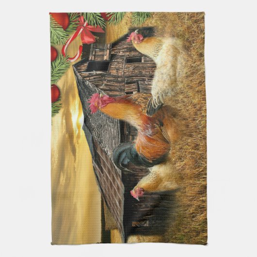 kerstrooster Hen Barn Coop Boerderij Theedoek (Verticaal)