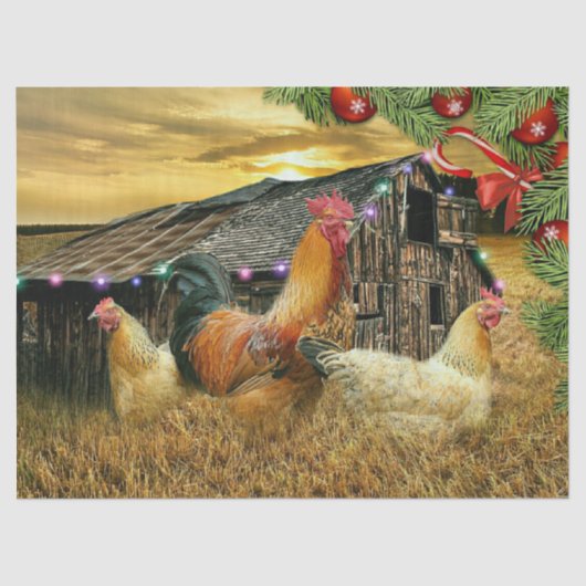 kerstrooster Hen Barn Coop Boerderij Tissuepapier (Voorkant)