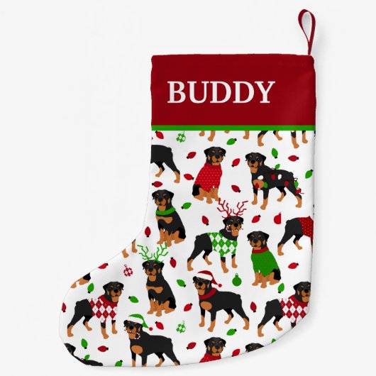 Kerstrottweiler - Aangepaste naam Kleine Kerstsok (Achterkant)