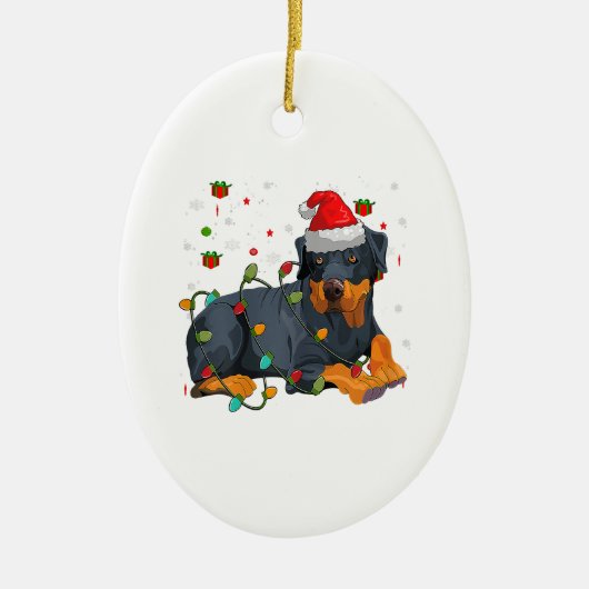 Kerstrottweiler Dog Santa Xmas Light Keramisch Ornament (Voorkant)