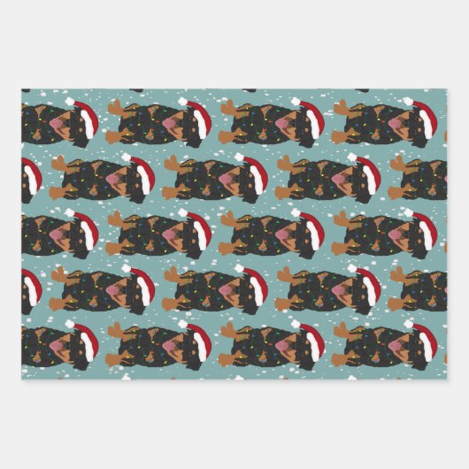 Kerstrottweiler  inpakpapier vel (Voorkant 3)