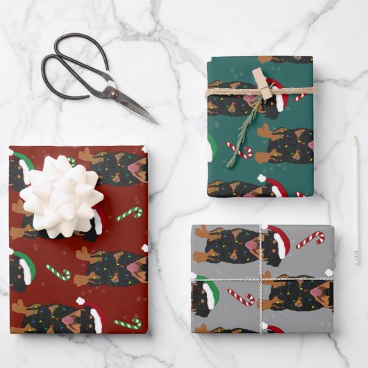 Kerstrottweiler  inpakpapier vel (Voorkant)