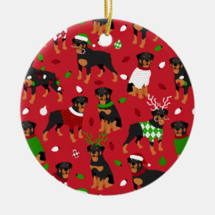 Kerstrottweiler Keramisch Ornament